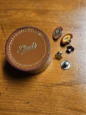 Leather Stud Case with Brown Leather Finish And Studs With 3 Faux Pearl Cuff Lin